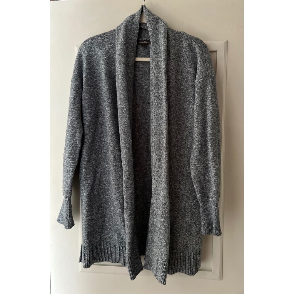 Eddie Bauer Womens Heathered Blue Shawl Collar Open Front Cardigan Sweater XS/S